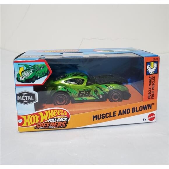 HOT WHEELS Pull-Back Speeders Green Muscle & Blown Toy Cars - Picture 1 of 11
